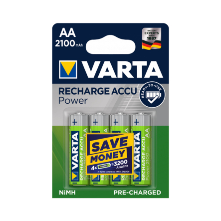 Аккумуляторная&nbsp;батарейка VARTA&nbsp;RECHARGEABLE&nbsp;ACCU, 1.2&nbsp;В, 2100&nbsp;мАч, AA&nbsp;[LR06], NI-MH, цена за пак, продаём поштучно - 1