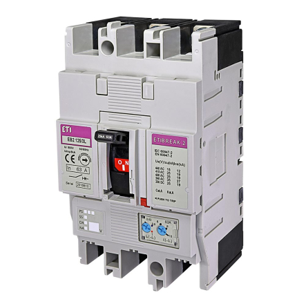 Автоматичний вимикач ETIBREAK EB2 125/3L 63A 3P (25kA, (0.63-1)In/(6-12)In), 4671024 - 1