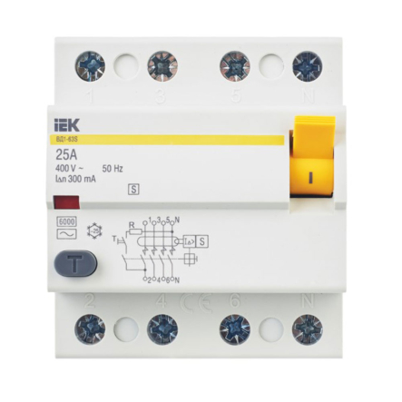 Устройство защитного отключения УЗО IEK ВД1-63S, 4Р, 25А, 300мА, селективное, MDV12-4-025-300