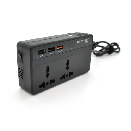 Інвертор напруги Konfulon CZ-01, 200W, 24B + 100W, 12B + 12В/220В, approximated,.2 розетки, 3 USB - 1