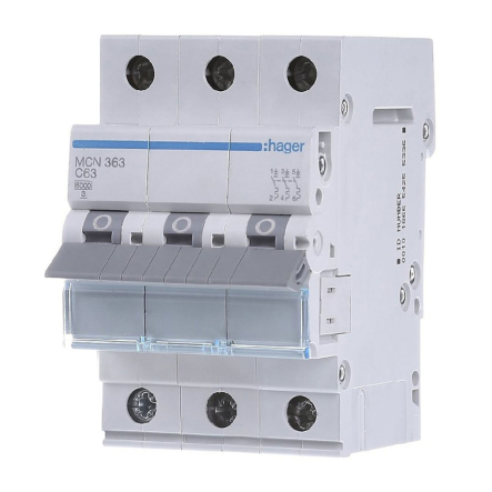 Автоматичний вимикач HAGER MCN363, 3P, 63A, С 6kA, 3M - 1
