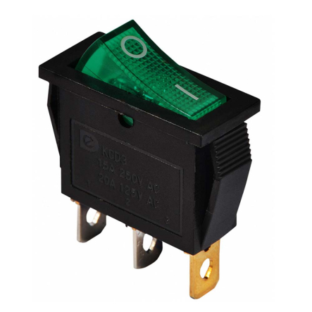 Переключатель 1 клав. зеленый с подсветкой KCD3-101N G/B 220V, АСКО-УКРЕМ, A0140040028 - 1