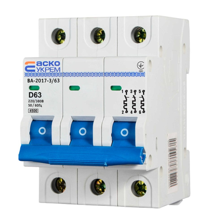 Автоматический выключатель АСКО-УКРЕМ ВА-2017/D 3р, 63А, A0010170107