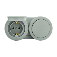 Выключатель HOROZ xOne 1кл накладной +роз. с з/к с крышкой, 16А, IP54, серый, 406-240000-923