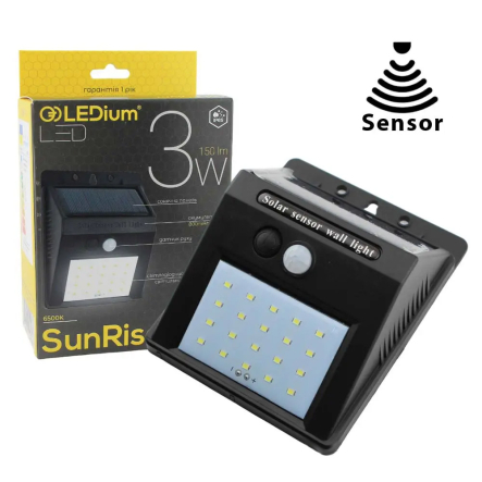 Светильник на солнечной панели SunRise 3W 150Lm 800mAh 3.7V IP65 с датчиком движения LEDium - 1