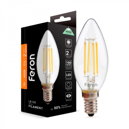 Лампа LED FERON LB-160, 7 Вт, 4000K, E14, 220 В, C37, Filament, 6936 - 1