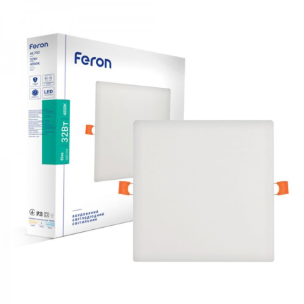 Світильник LED вбудований FERON AL702, 32W, 4000K, 3200Lm, квадрат з лапками, 225х20мм - 1