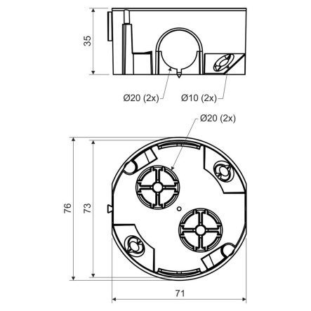 Коробка соединительная под гипсокартон KOPOS KU 68/71L1_NA, ⌀73х35 мм - 2