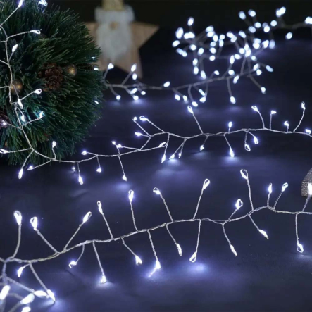 Гирлянда LED Роса-Мишура от сети 30м, 900LED + пульт, Холодный белый