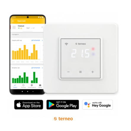 Терморегулятор terneo sx 5...45°С, WIFI сенсорные кнопки белая подсветка для теплого пола - 1