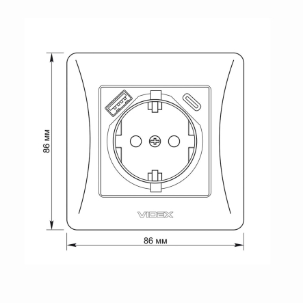 Розетка одинарная с заземлением с USB+USB-C VIDEX BINERA, белая