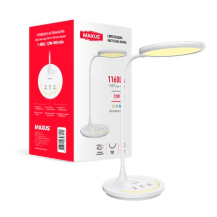 Настольная лампа LED MAXUS 1-MDL-12W-WSmile Desk Lamp 12W 3CCT WH Smile Nightlight, белая - 1