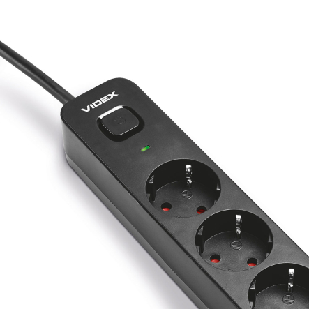 Удлинитель сетевой 4 гнезда 3м  (3x1.5мм) с з/з, чёрный, VIDEX ONCORD, VF-PD43G-B