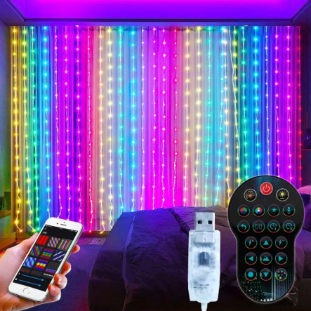 Гирлянда LED Штора от USB (2x2м) 400LED + пульт, RGB (СМАРТ ГИРЛЯНДА) - 1