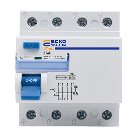 Устройство защитного отключения АСКО-УКРЕМ UTrust 3P+N 16А, 30mА АС, A0010210138 - 1