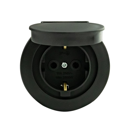 Розетка накладна HOROZ xOne 1-а, з з/к, з кришкою, 16А, IP54, антрацит, 406-250000-249 - 1