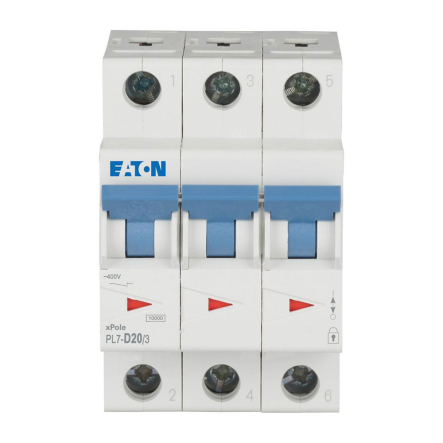 Автоматический выключатель EATON PL7-D20/3, 3P,  20A, D 15kA, 263422