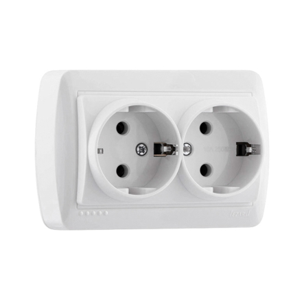 Розетка подвійна із заземленням Lezard DEMET, закритий корпус, біла, 711-0200-127 - 1