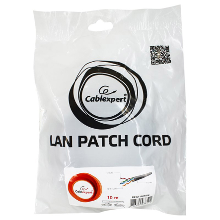 Патч корд UTP Cablexpert, категория 5E, литой, 50u" штекер с фиксатором, 10 м, черный, PP12-10M/BK