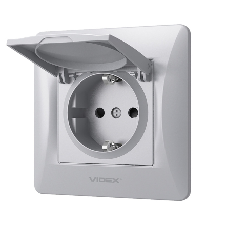 Розетка VIDEX BINERA одинарная, с заземлением, и с крышкой, серебряный шелк, VF-BNSK1GC-SS - 3