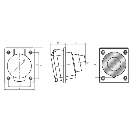 Розетка стационарная TAKEL 413, 16А, 220В, 2P+E, IP44, внутришняя, 503204