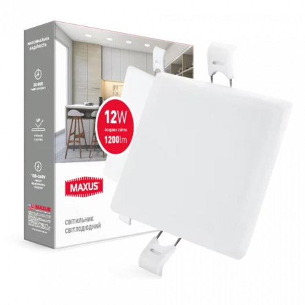 Светильник врезной MAXUS SP Edge,12W, 4100K, 1200Lm, квадрат, 120х120х27мм, 1-MSP-1241-S - 1