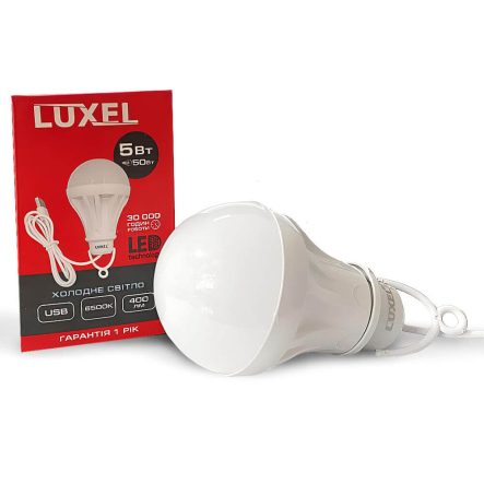 Светодиодная лампа LUXEL LED-063-USB, 5 Вт, 6500 K, питание - 5 В ( шнур USB, 1 м)