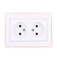 Розетка Lezard RAIN двойная без заземления, белая, с боковой вставкой золото, 703-0226-128В