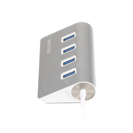 Хаб USB 3.0 Type-A Maxxter HU3A-4P-01 на 4 порта, металл, серебро