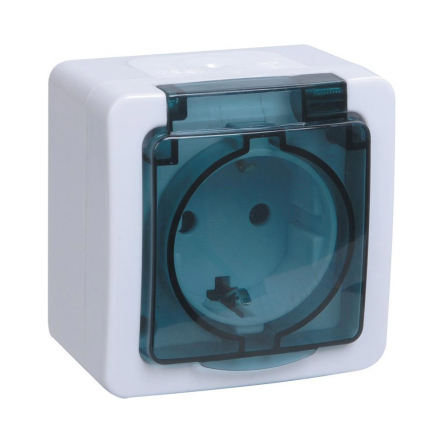 Розетка IЕК ГЕРМЕС PLUS 1-местная с/з открытой установки, IP54 (цвет крышки: дымчатый), ERMP12-K03-16-54-EC - 1