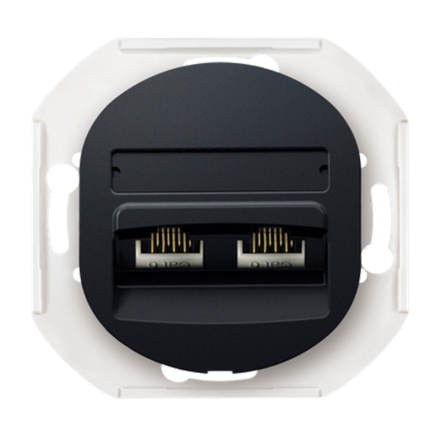 Розетка компьютерная 2 * RJ45 Cat5e, UTP, (механизм), Aling-Conel EON, E614.E1, чёрный - 1