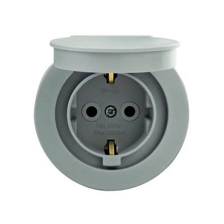 Розетка накладная HOROZ xOne 1-я, с з/к, с крышкой, 16А, IP54, серая, 406-240000-249 - 1