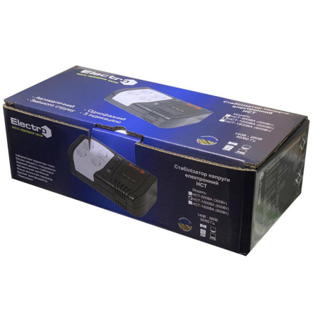 Стабилизатор напряжения ElectrO HCT10EL4W 1000 BA, електронний, 140-260В, 4 розетки
