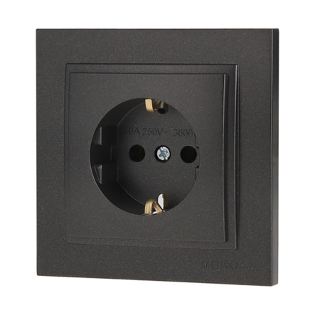 Розетка одинарная с заземлением Mono Electric DESPINA, графит, 102-202021-117 - 1