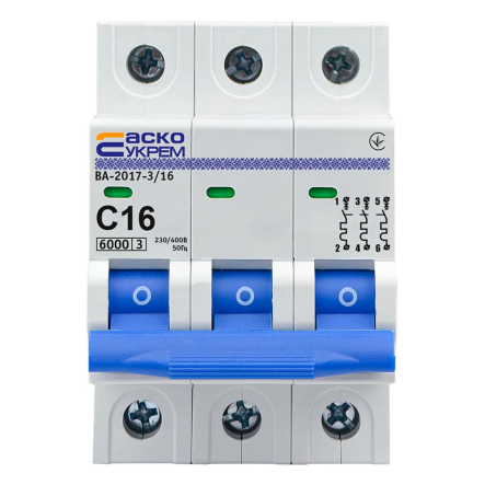 Автоматический выключатель АСКО-УКРЕМ ВА-2017 3р, 16А С, A0010170021 - 1