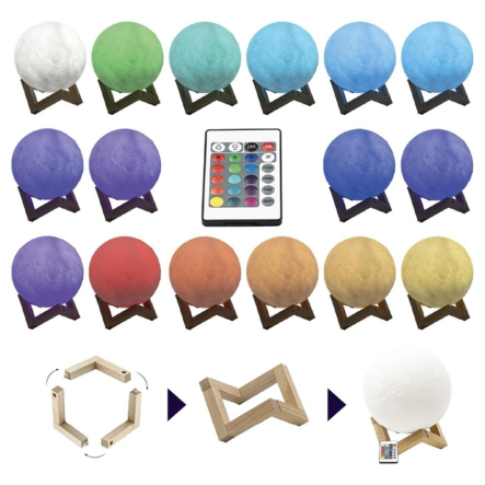 Ночник LED настольный Berger Moon 12см 3D RGB с пультом д/у и аккумулятором