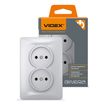 Розетка VIDEX BINERA, подвійна, срібний шовк, VF-BNSK2-SS - 1