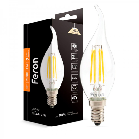 Лампа LED FERON LB-160, 7 Вт, 2700K, E14, 220 В, CF37, Filament, 6937 - 1