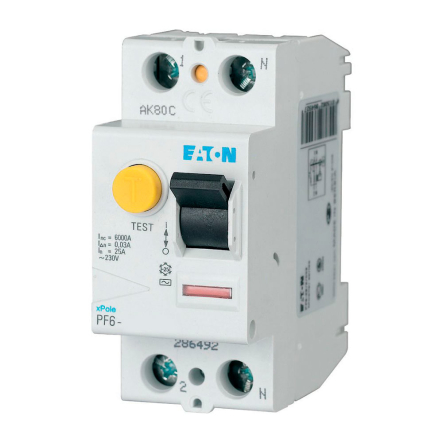 Дифференциальное реле EATON РF6-25/2/003, 2P, 25A, 6кА, 30мА, 286492 - 1