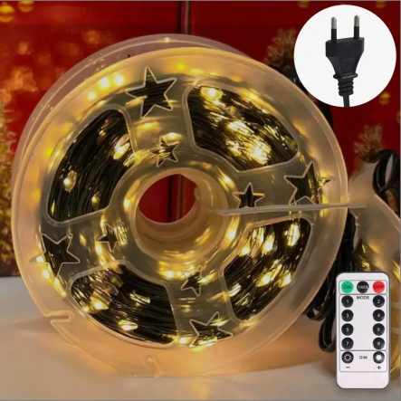 Гирлянда LED Роса от USB 100м, 1000LED + пульт, зелёный шнур, тёплый белый