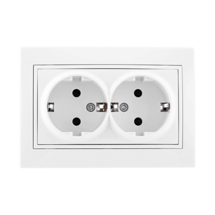 Розетка Lezard MIRA двойная, с заземлением, белая, 701-0202-127B - 1