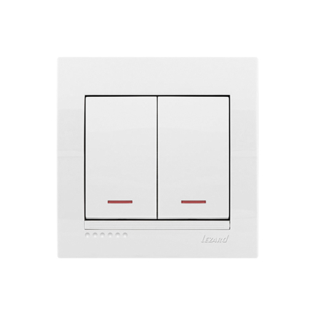 Выключатель Lezard DERIY двухклавишный, с подсветкой, белый, 702-0202-112 - 1