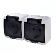 Розетка 2-я Schuko (біла/димчаста кришка) (IP44) RHE-2sd, Hermetics, ETI