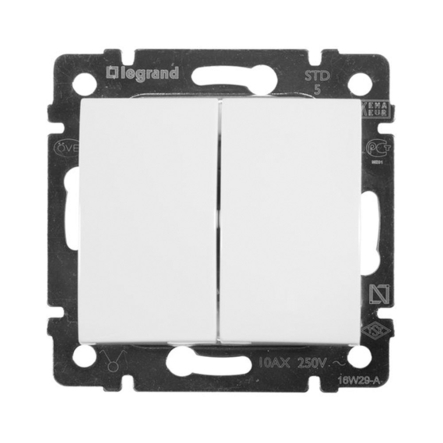 Переключатель на 2 направления двухклавишный LEGRAND Valena, 774408, белый, проходной - 1