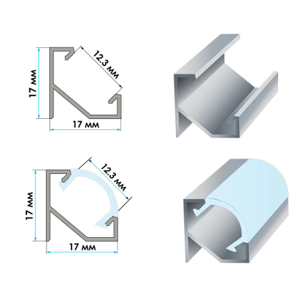 Профиль угловой ПФ-20 анодированный матовый, рассеиватель (комплект) 2м