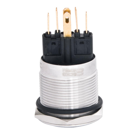 Кнопка металлическая  АСКО-УКРЕМ TYJ 22-371, с фиксацией 22мм 1NO+1NC, с подсветкой, зеленая 220V, A0140010135