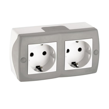 Розетка 2-я с заземлением накладная Mono Electric, OCTANS, IP 20, серая, 104-020007-120 - 1