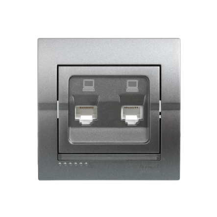 Розетка компьютерная двойная темно серый металлик Lezard серия DERIY - 1