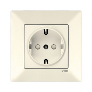 Розетка одинарна із заземленням та захисними шторками VIKO Meridian, 90970242-WH, крем