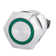 Кнопка металлическая АСКО-УКРЕМ TYJ 22-271, плоская 22мм с подсветкой 1NO+1NC, зеленая 220V, A0140010132